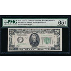1934A $20 Richmond Federal Reserve Note PMG 65EPQ