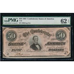 1864 $50 Confederate States of America Note PMG 62EPQ