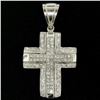 Image 2 : 14k White Gold 2.10 ctw Invisible Set Princess & Round Diamond Cross Pendant