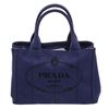 Image 2 : Prada Dark Blue Canvas Small Canapa Tote Bag