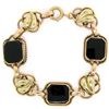 Image 1 : Retro Vintage 14kt Green and Rose Gold Black Onyx and Open Leaf Link Bracelet