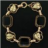 Image 2 : Retro Vintage 14kt Green and Rose Gold Black Onyx and Open Leaf Link Bracelet