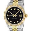 Image 1 : Rolex Mens 2 Tone 14K Black Diamond Pyramid Bezel Datejust Wristwatch