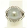 14k White Gold Large 14.5mm Tahitian Pearl Solitaire Ring w/ 2.00 ctw Pave Diamo