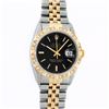 Image 2 : Rolex Mens 2 Tone 14K Black Index Pyramid Diamond Bezel Datejust Wristwatch