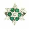 Image 1 : 14k White Gold 2.25 ctw Round Emerald & Diamond Ladies Star Cluster Cocktail Rin