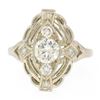 Image 1 : Art Deco 14k White Gold 0.85 ctw Diamond Large Open Work Cocktail Ring