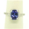 Image 2 : 14k White Gold 3.03 ctw Diamond and Cushion Cut Tanzanite Quality Modern Ring