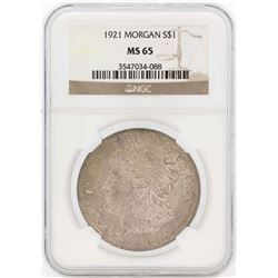 1921 $1 Morgan Silver Dollar Coin NGC MS65