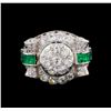 Image 2 : 1.64 ctw Diamond and Emerald Ring - Platinum