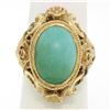 Image 1 : 14k Yellow Gold Etched Open Work Bezel Set Oval Cabochon Persian Turquoise Solit