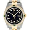 Image 2 : Rolex Mens 2 Tone 14K Black String Diamond & Emerald 36MM Datejust Wristwatch