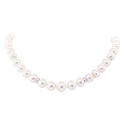 0.78 ctw Diamond and South Sea Pearl Necklace - 14KT White Gold