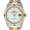 Image 2 : Rolex Mens 2 Tone 14K MOP Roman & Ruby Channel Set Diamond Datejust Wristwatch