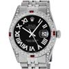 Image 2 : Rolex Mens Stainless Steel Black Roman Diamond & Ruby Datejust Wristwatch With R