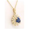 Image 1 : 14k Solid Gold Pear Tear Drop ROYAL BLUE Sapphire w/ Double Diamond Halo Pendant
