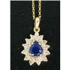 Image 3 : 14k Solid Gold Pear Tear Drop ROYAL BLUE Sapphire w/ Double Diamond Halo Pendant