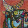 Image 2 : "Earth Bull" Original Mixed Media Painting by Renowned Artist Lu Hong, Hand Signed by the Artist wit