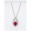 Image 1 : 14KT White Gold Ruby and Diamond Pendant with Chain