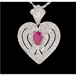 14KW Gold .40ct. Ruby Diamond Heart Necklace