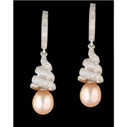 14KW Gold Freshwater Pearl/Diamond Hoop Earring