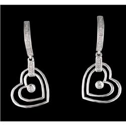 14KW Gold Diamond Double Heart Dangle Earrings