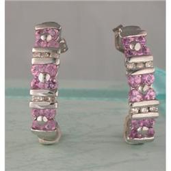 14KW Gold Diamond/Pink Sapphire Half-Hoop Earri