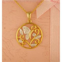 14KY Gold Diamond Butterfly Circle Pendant