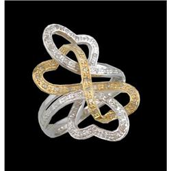 14K Two-Tone Gold Diamond Heart Interlocking Ri
