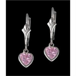 14KW (not plated) CZ Pink Sapphire Heart Dangle
