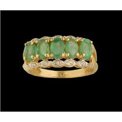 14KY Gold 1.55ct 5 Stone Emerald and Diamond Ri