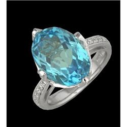 14KW Gold 6.30ct Oval Blue Topaz and Diamond Ri