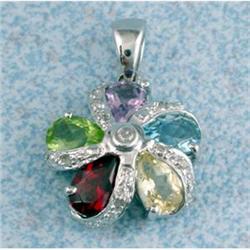 14KW 2.00ct MultiColored Gemstone/Diamond Flowe