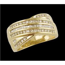 14KY Gold .50ct Baguette/Round Diamond X Ring