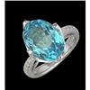 Image 1 : 14KW Gold 6.30ct Oval Blue Topaz and Diamond Ri