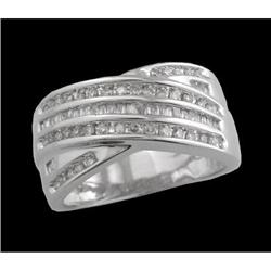 14KW Gold .50ct Baguette/Round Diamond X Ring