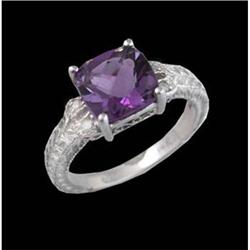14K Gold checkerboard-cut 2.90ct Amethyst/Diamo