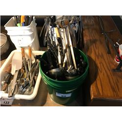 2 BUCKETS OF ASSORTED RESTAURANT TOOLS & UTENSILS