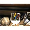 Image 2 : 2 BUCKETS OF ASSORTED RESTAURANT TOOLS, UTENSILS & KNIVES