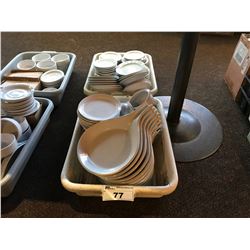 2 TRAYS OF ASSORTED WHITE SMALL RESTAURANT DISHWARE