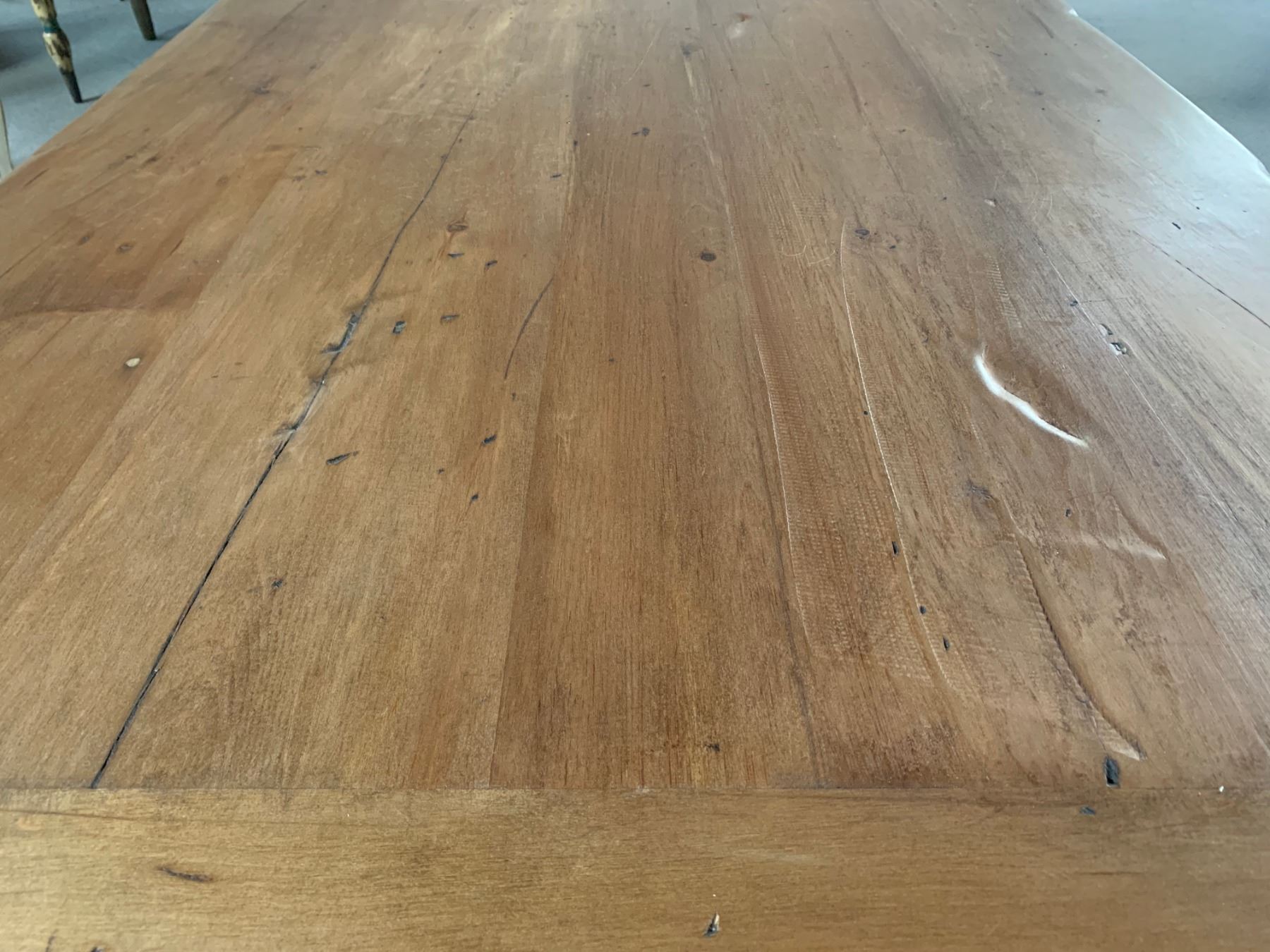 RUSTIC TOP, WHITE OLD PINE SOLID WOOD MESS HALL TABLE WITH 2 BENCHES