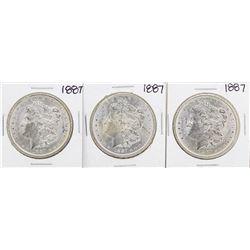 Lot of (3) 1887 $1 Morgan Silver Dollar Coins