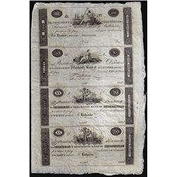 Uncut Sheet of 1800's $20/20/50/100 Farmer's & Merchants Bank Baltimore Obsolete Notes