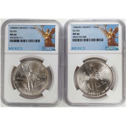 1984-1985Mo Mexico 1 Onza Libertad Silver Coins NGC MS66