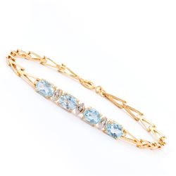 Plated 18KT Yellow Gold 3.60ctw Blue Topaz and Diamond Bracelet