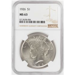 1926 $1 Peace Silver Dollar Coin NGC MS63