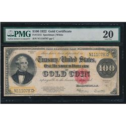 1922 $100 Gold Certificate PMG 20