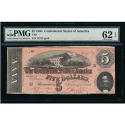 1864 $5 Confederate States of America Note PMG 62EPQ