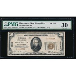 1929 $20 Manchester National Bank Note PMG 30