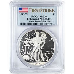 2013-W $1 Enhanced Mint State American Silver Eagle Coin PCGS MS70 First Strike